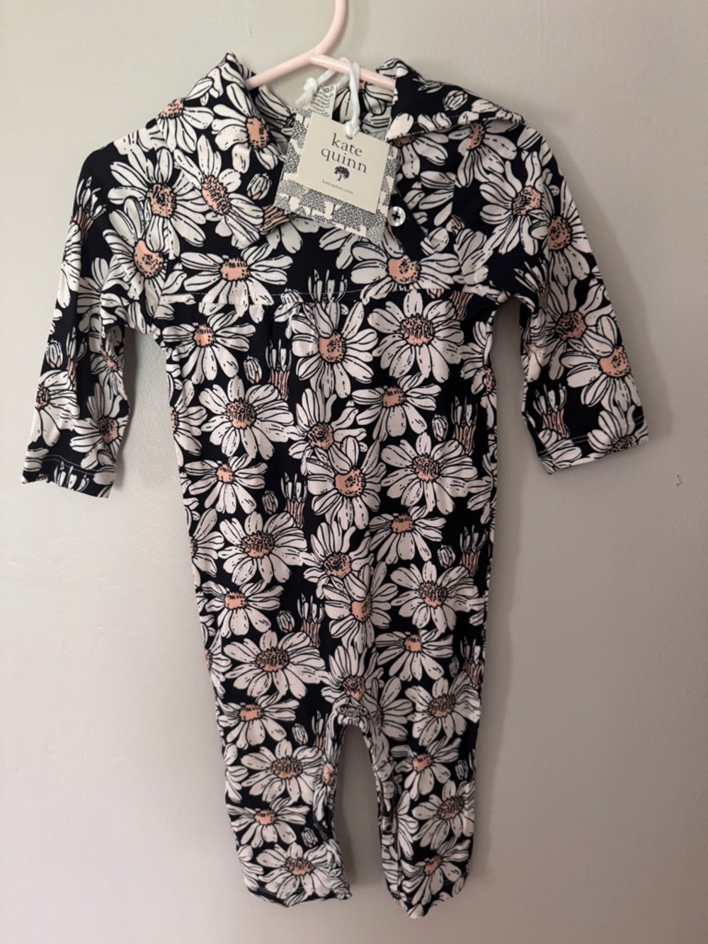 kate quinn Black Floral  Baby One-Piece with Yellow & White Daisies